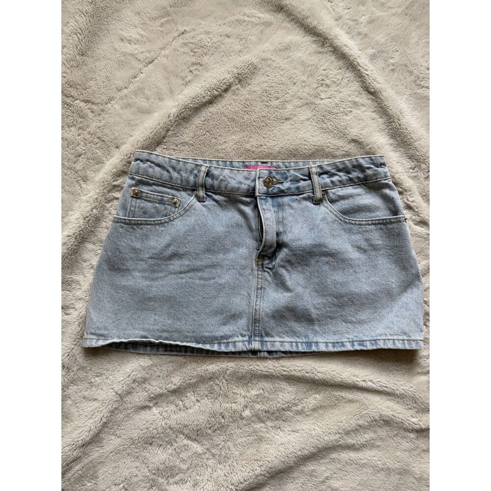 Edikted Women’s Light Wash Denim Mini Skirt Size S 100% Cotton